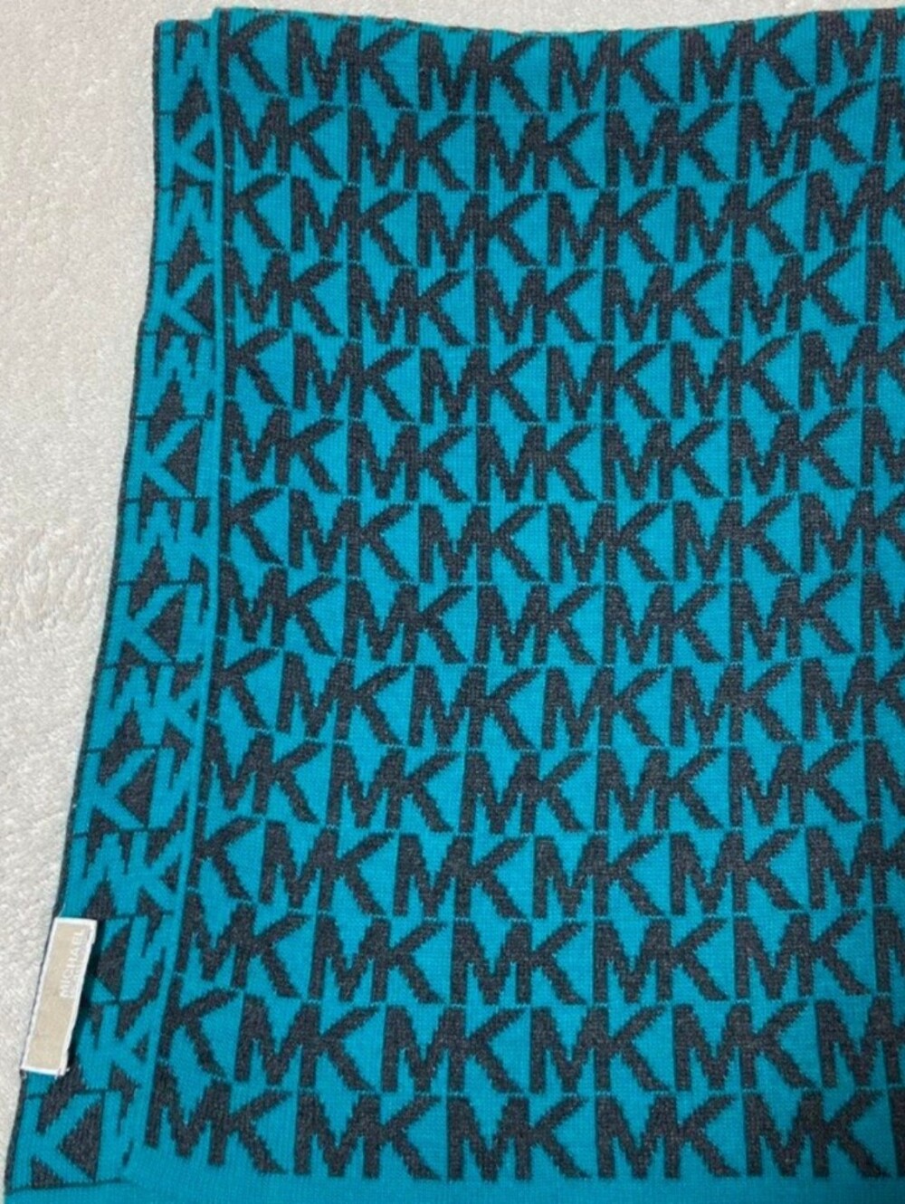 MICHAEL Michael Kors Teal and Black MK Logo Scarf